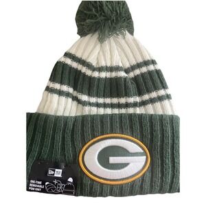 Green Bay Packers Knit Winter Hat‎ Beanie New Era Removable Pom Green White NWT